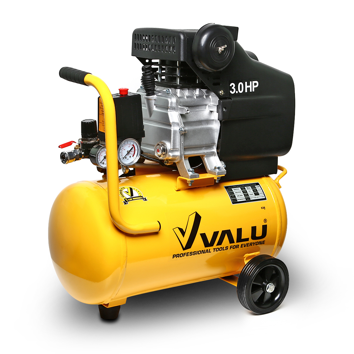 VALU ปั๊มลมขับตรง มอเตอร์ 3 แรงม้า (2200 วัตต์) ถัง 24 ลิตร รุ่น BM2024