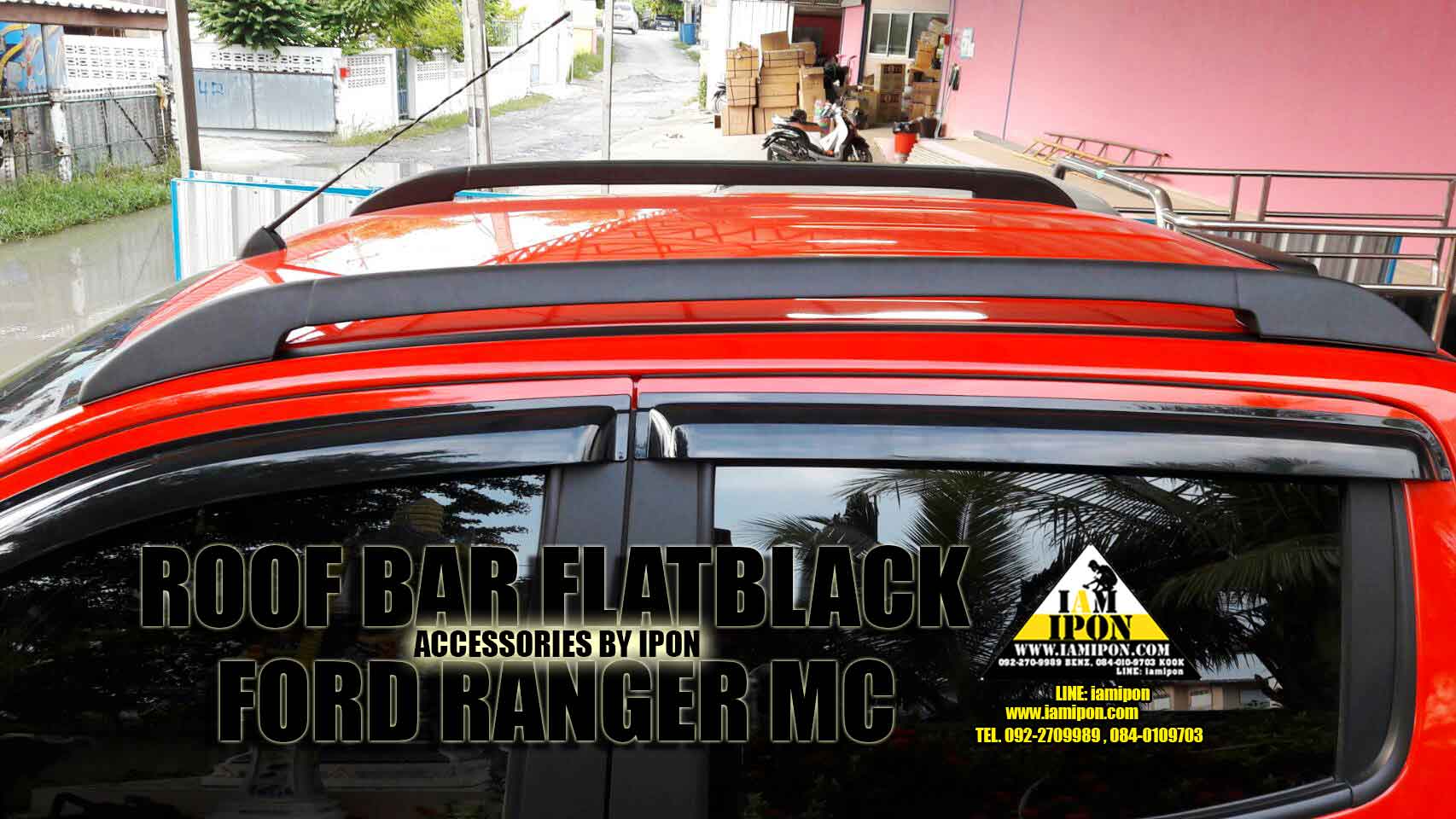 ROOF BAR FORD RANGER T6-MC 4D FLATBLACK ราวหลังคาดำด้านแบบกาวฟอร์ดเรนเจอร์ 4 ประตู T6-MC