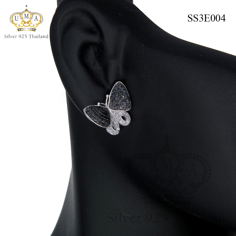 ต่างหูเงินแท้925ประดับเพรชแท้สวิส