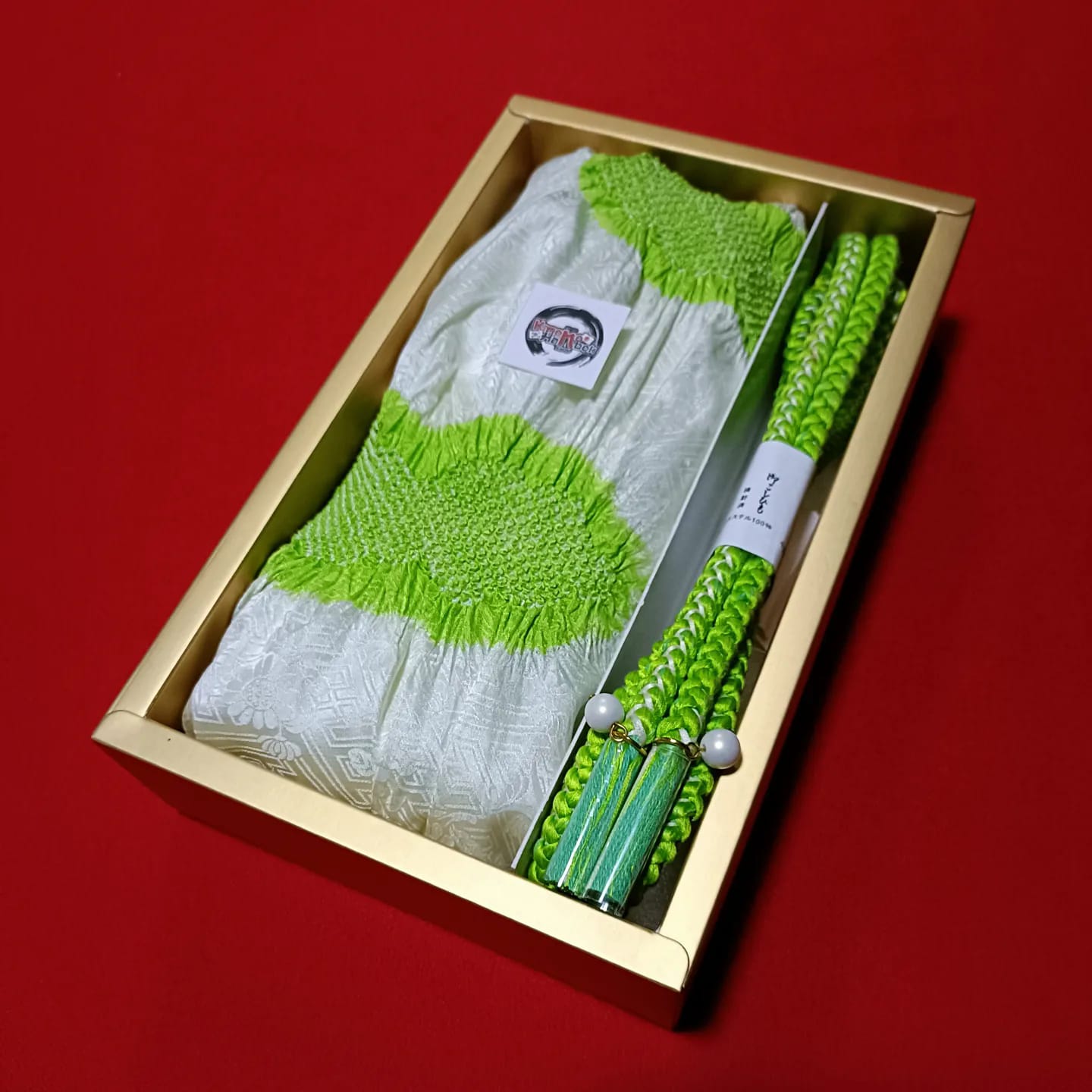 setผ้าชิโบริ+เชื่อกประดับโอบิ เขียว04