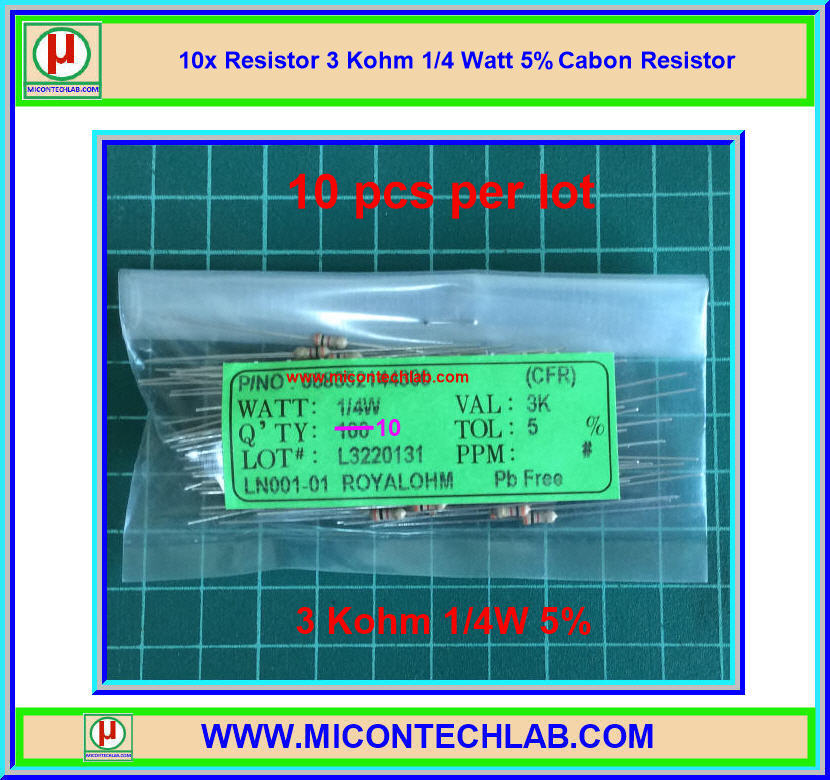 10x Resistor 3 Kohm 1/4 Watt 5% Cabon Resistor