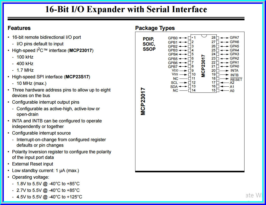 1x วงจรขยายพอร์ต MCP23017 ขนาด 16 ช่อง I/O แบบ I2C