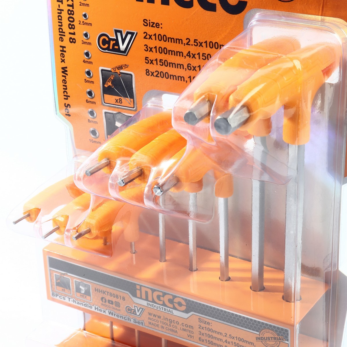 INGCO ประแจหกเหลี่ยม ด้ามตัวที (8 ตัวชุด) รุ่น HHKT80818