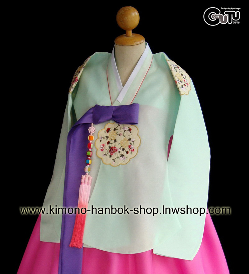 ชุดฮันบก ทังอี เสื้อสีเขียวมิ้น/กระโปงสีชมพู(L-XL)03