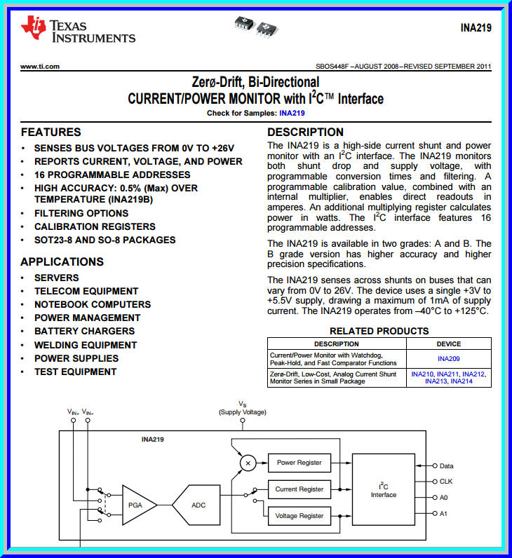 1x INA219 Digital DC Current Voltage Power Sensor I2C interface Module