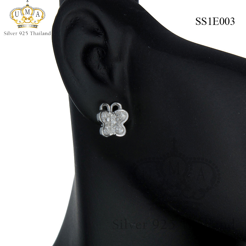 ต่างหูเงินแท้925ประดับเพรชแท้สวิส