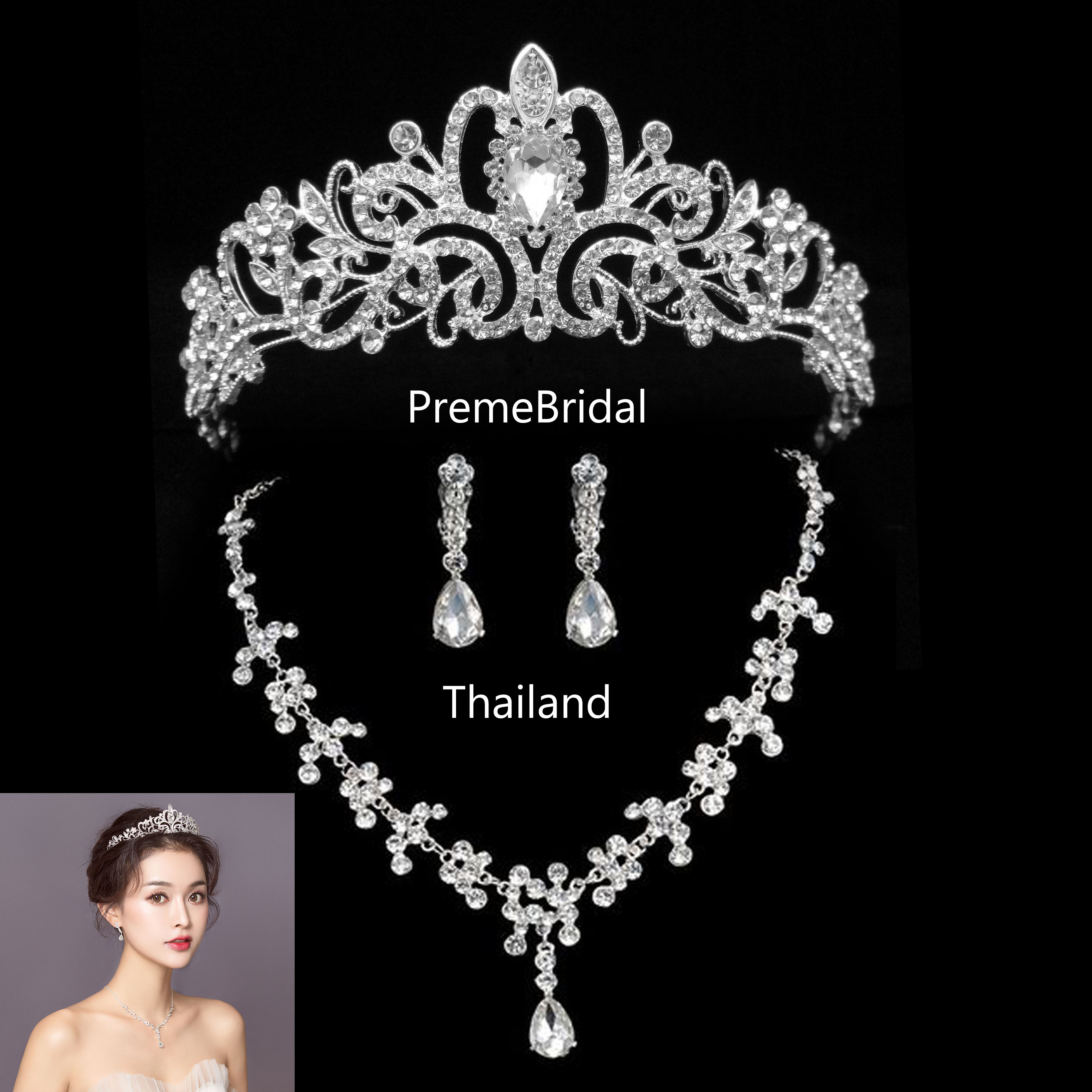 SET009 เครื่องประดับ 3 ชิ้น มงกุฎ สร้อยคอ ต่างหู จัดเซทสวยงาม สินค้าพร้อมส่งจากไทย