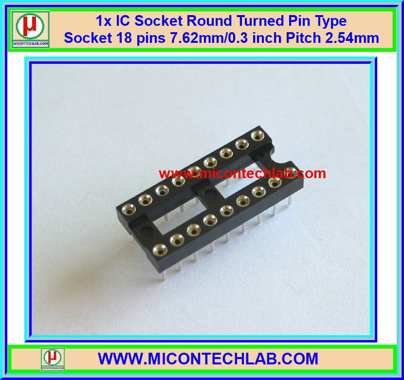 1x IC Socket 18 Pins Round Turned Pin Type Socket 18 pins 7.62mm/0.3 inch Pitch 2.54mm