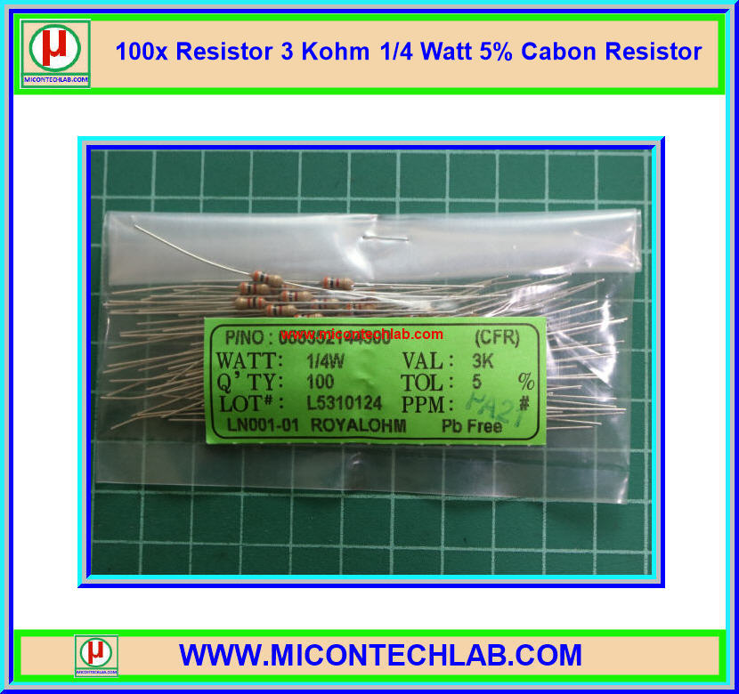 100x Resistor 3 Kohm 1/4 Watt 5% Cabon Resistor
