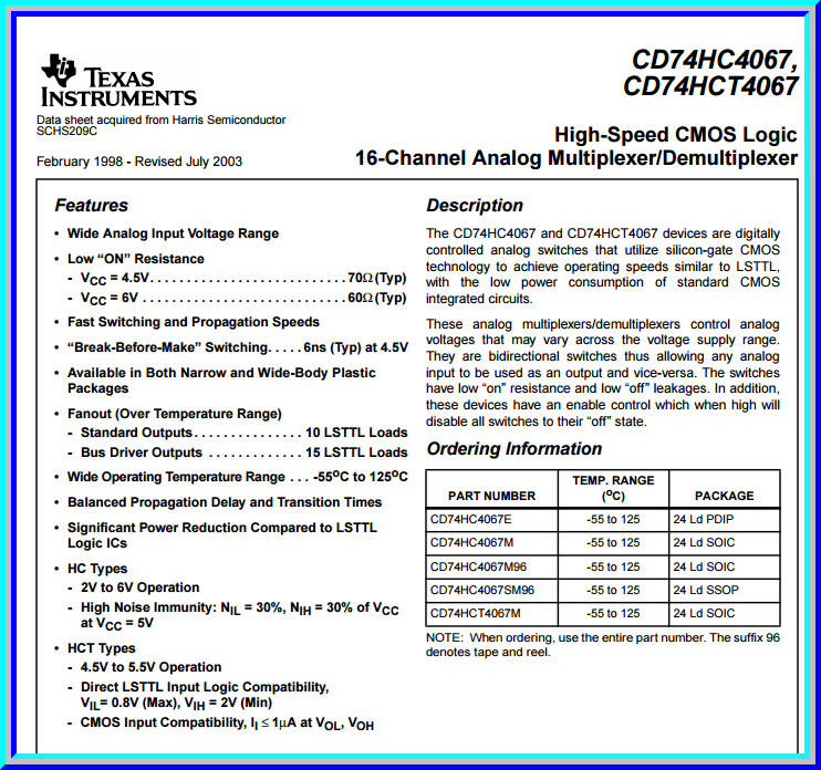 1x วงจรไอซี CD74HC4067 16-Channel Analog Multiplexer/Demultiplexer
