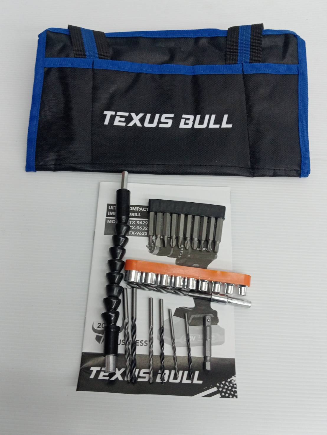 TEXUS BULL สว่านกระแทกไร้สาย คอสั้น 55Nm 20V แบตเตอรี่ 2.0Ahx2 Impact Drill TX-9633
