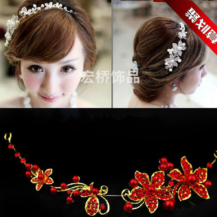 (พร้อมส่ง) ประดับผม-035 สีแดง ดอกไม้สีแดง ลวดแต่งผม