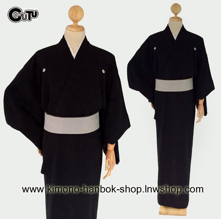 กิโมโน เนื้อหนาพื้นสีดำ (รุ่นตรา5 ดอก/หน้า2/หลัง3)01