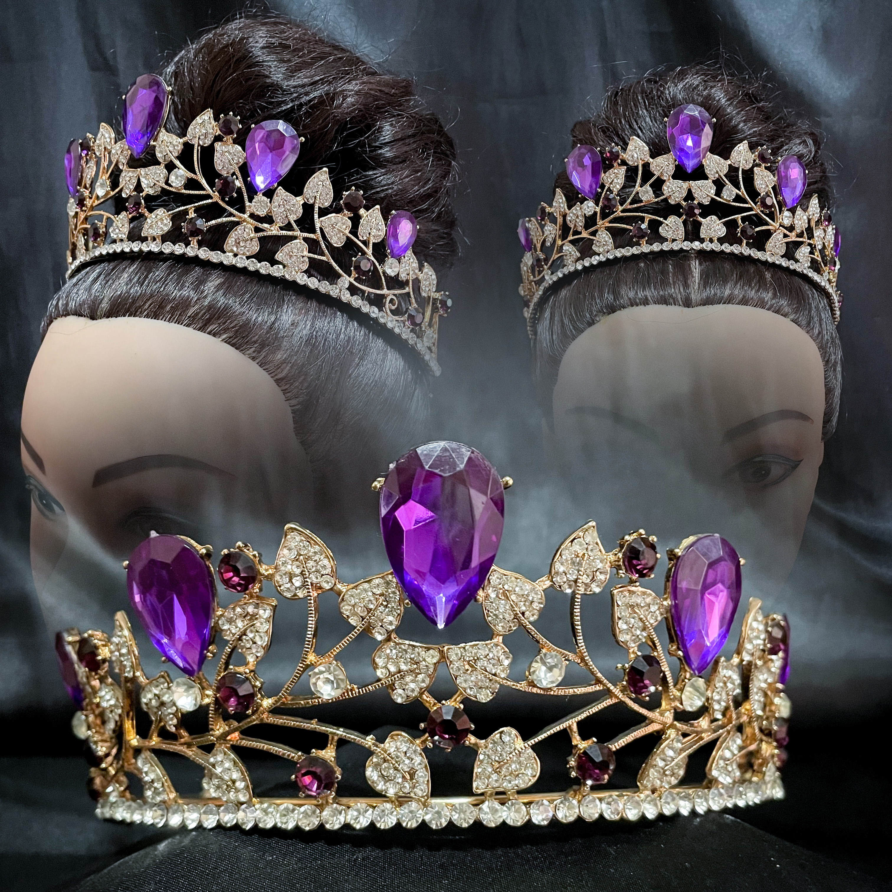(พร้อมส่ง) เทียร่า 122 สีม่วง มงกุฎนางงาม มงกุฎเจ้าหญิง งานสวย ปราณีต QCเพชรทุกเม็ด สินค้าพร้อมส่งจากไทย