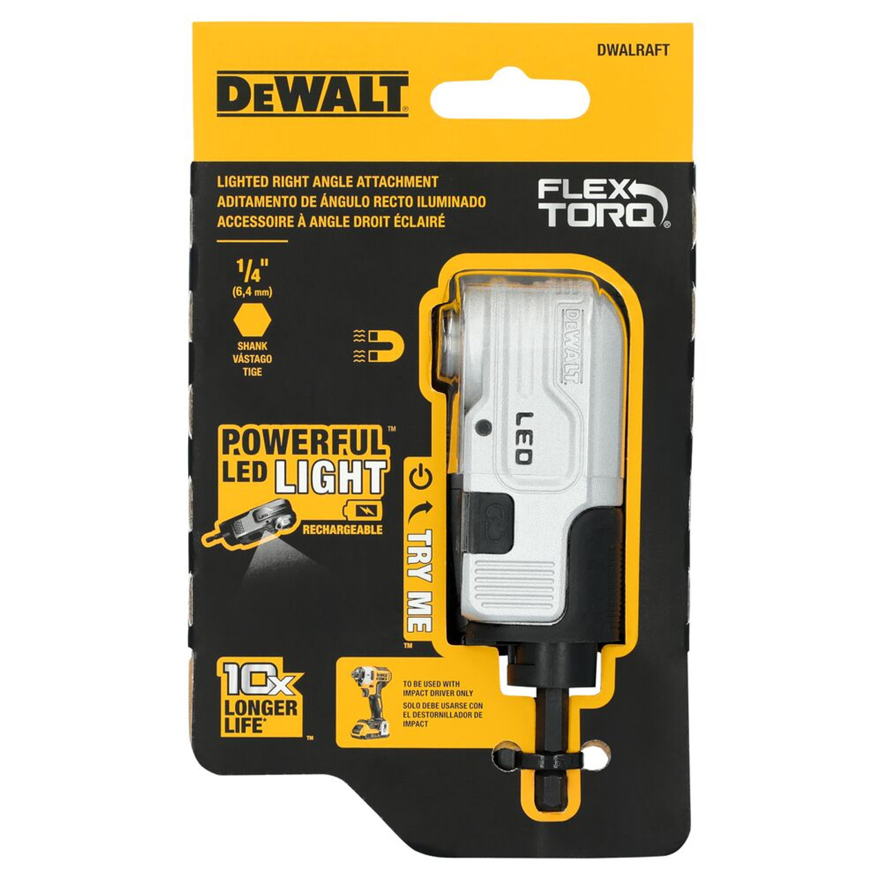 DEWALT DWALRAFT ก้านต่อไขควงมุมฉาก 90 องศา มีไฟLED ชาร์จ TYPE-C