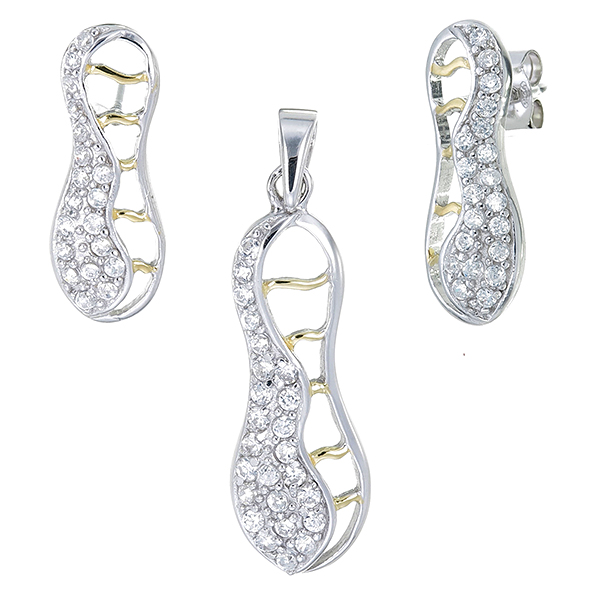 ต่างหูเพชรพร้อมจี้เพชร ( ชุบทอง ) = Earring with Pendant ( Gold )