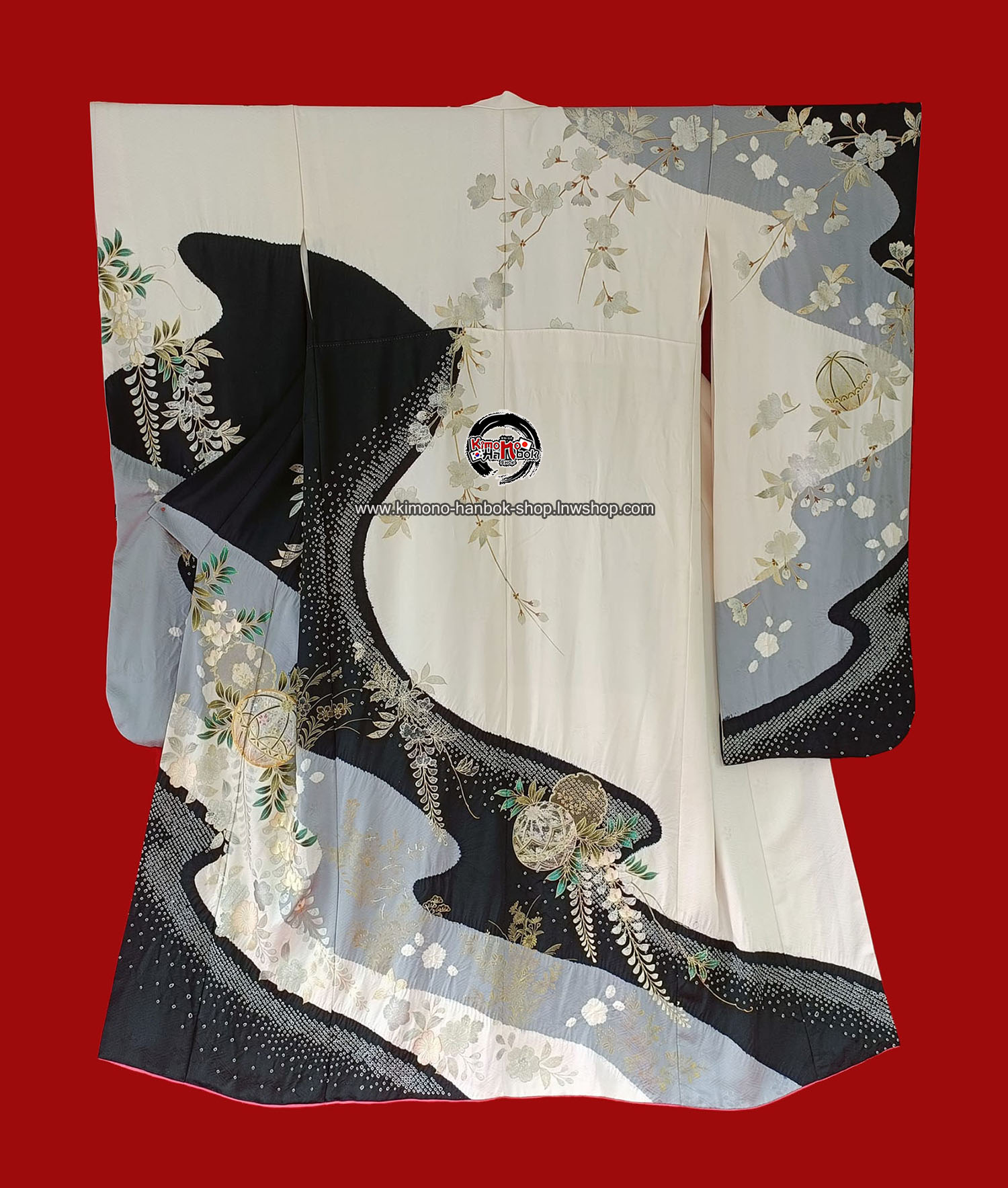 furisode kimono ขาว-ดำ001