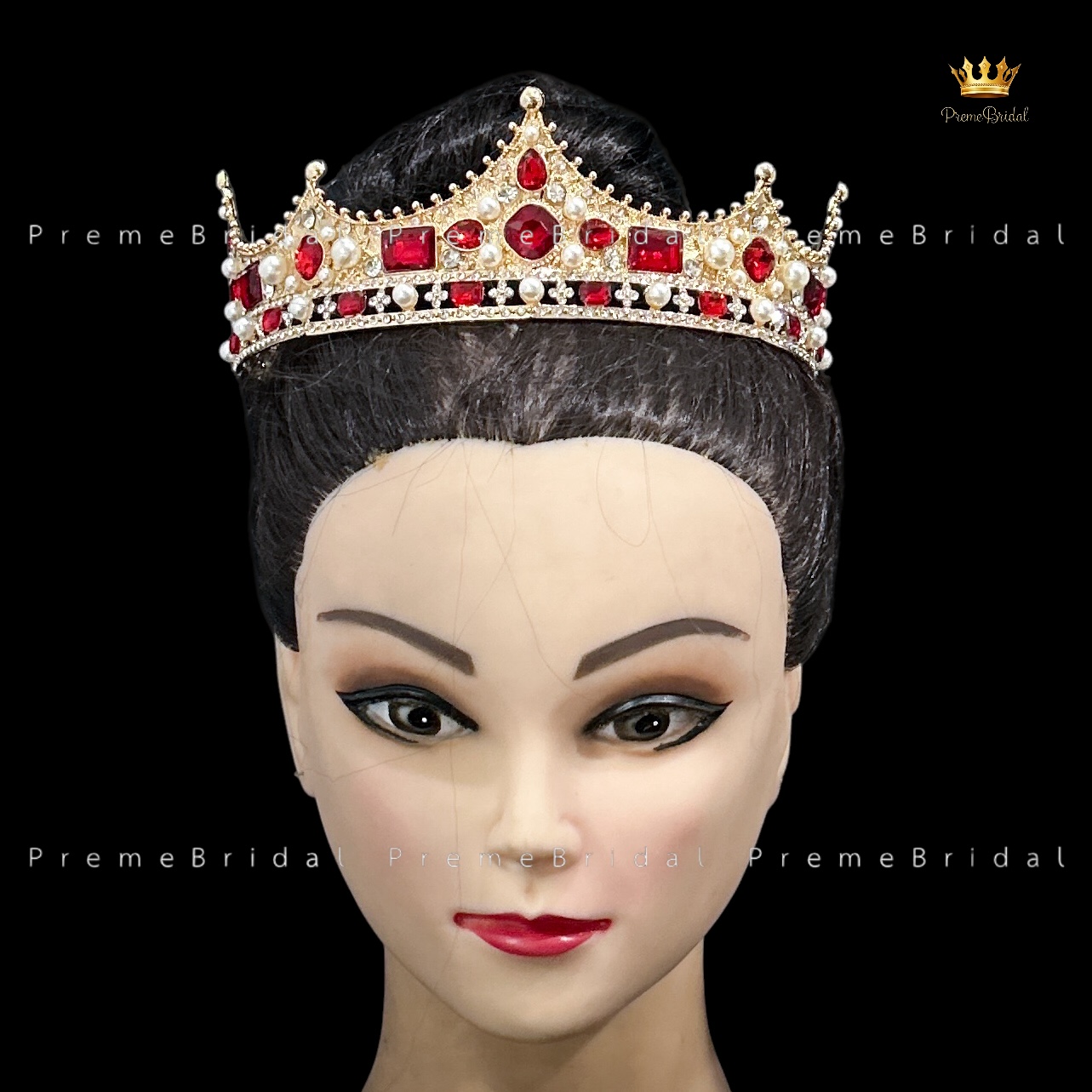 (พร้อมส่ง) มงกุฏผู้ชาย 035 สีทองเพชรแดง มงกุฎผู้ชาย มงกุฎเจ้าชาย งานสวย ปราณีต QCเพชรทุกเม็ด