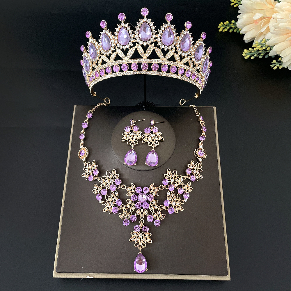 SET008 สีม่วง เครื่องประดับ 3 ชิ้น มงกุฎ สร้อยคอ ต่างหู จัดเซทสวยงาม สินค้าพร้อมส่งจากไทย