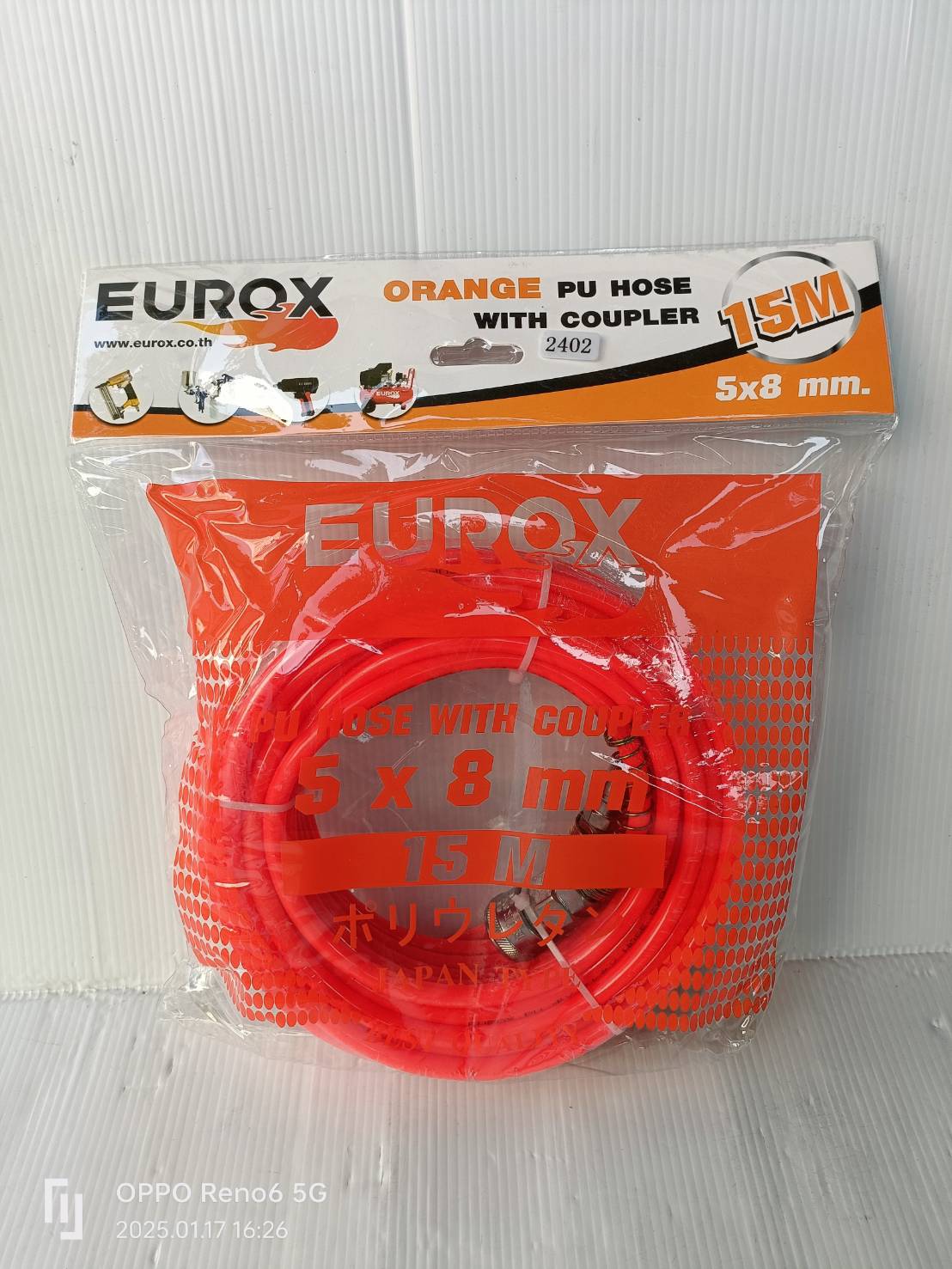 EUROX สายลมพร้อมใช้ ขนาด 5X8 ยาว 15 เมตร (สีส้ม)