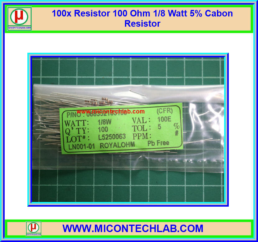 100x Resistor 100 Ohm 1/8 Watt 5% Cabon Resistor