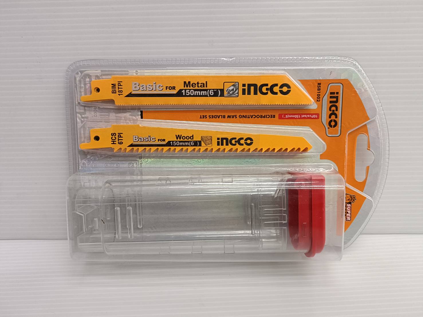 INGCO ชุดใบเลื่อยชัก 6 นิ้ว ใบเลื่อยตัดไม้ 6T-6ใบ / ตัดเหล็ก 18T-4ใบ จำนวน 10 ใบ/ชุด พร้อมกล่องเก็บใบ รุ่น RSB1002