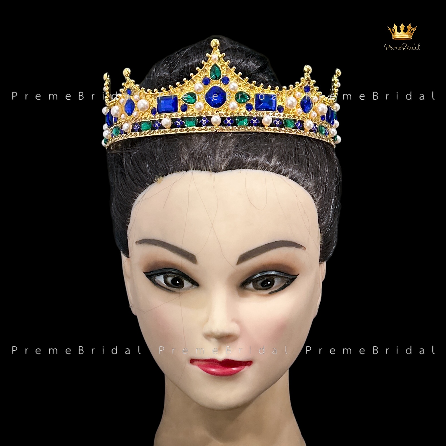 (พร้อมส่ง) มงกุฏผู้ชาย 035 สีน้ำเงิน มงกุฎผู้ชาย มงกุฎเจ้าชาย งานสวย ปราณีต QCเพชรทุกเม็ด