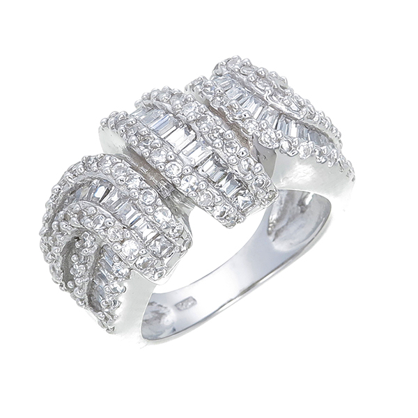 แหวนเพชร ประดับ เพชรCZ แหวนทรงเกลียว ตัวเรือนเงินแท้100% (เงินแท้92.5%) ประดับเพชรสี่เหลี่ยมเคียงคู่เพชรกลมขาว ดีไซน์ความสวยระดับไฮโซ ชิ้นงานมีความละเอียด ประณีต สวยงาม [Size 6 = เบอร์ 52 (ร้านทองทั่วไป)]