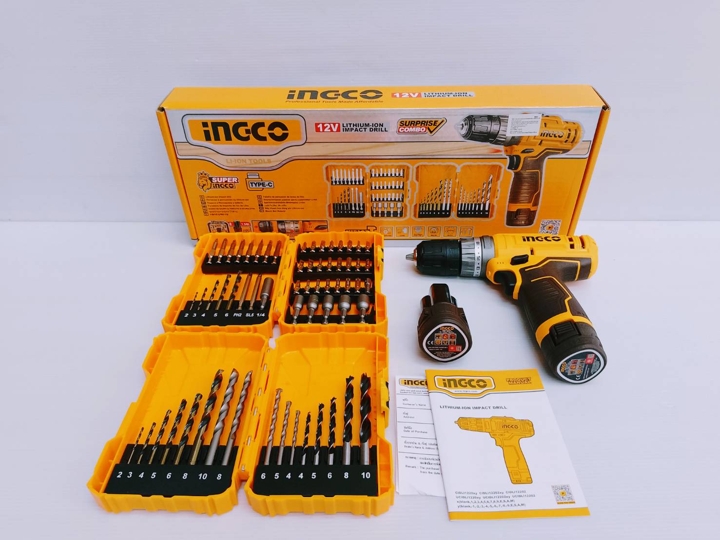 ชุดคอมโบ้ สว่านกระแทก12V+ชุดดอก COSLI23114 INGCO