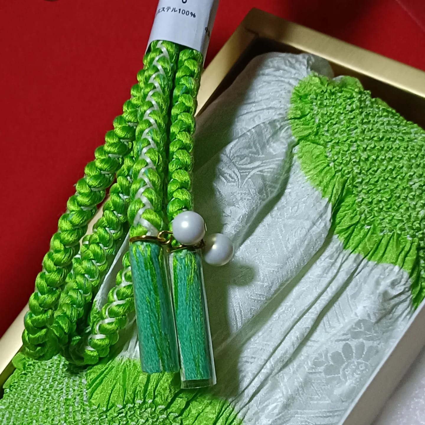 setผ้าชิโบริ+เชื่อกประดับโอบิ เขียว04