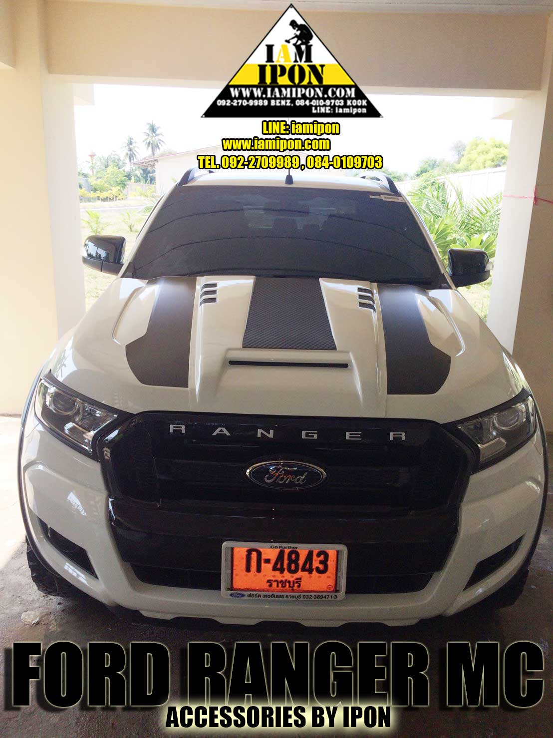 SCOOP BONNET FULL FORD RANGER MC 2015 WHITE&BLACK สกู๊ปหลอกสีขาวคาดดำแบบเต็มฟอร์ดเอ็มซี 2015