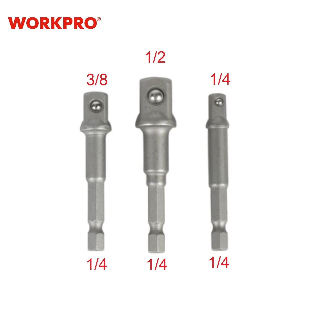 WORKPRO WP408250 ชุดอะแดปเตอร์ / ก้านหกเหลี่ยม - 1/4 นิ้ว 3/8 นิ้ว 1/2 นิ้ว (3 ชิ้น)