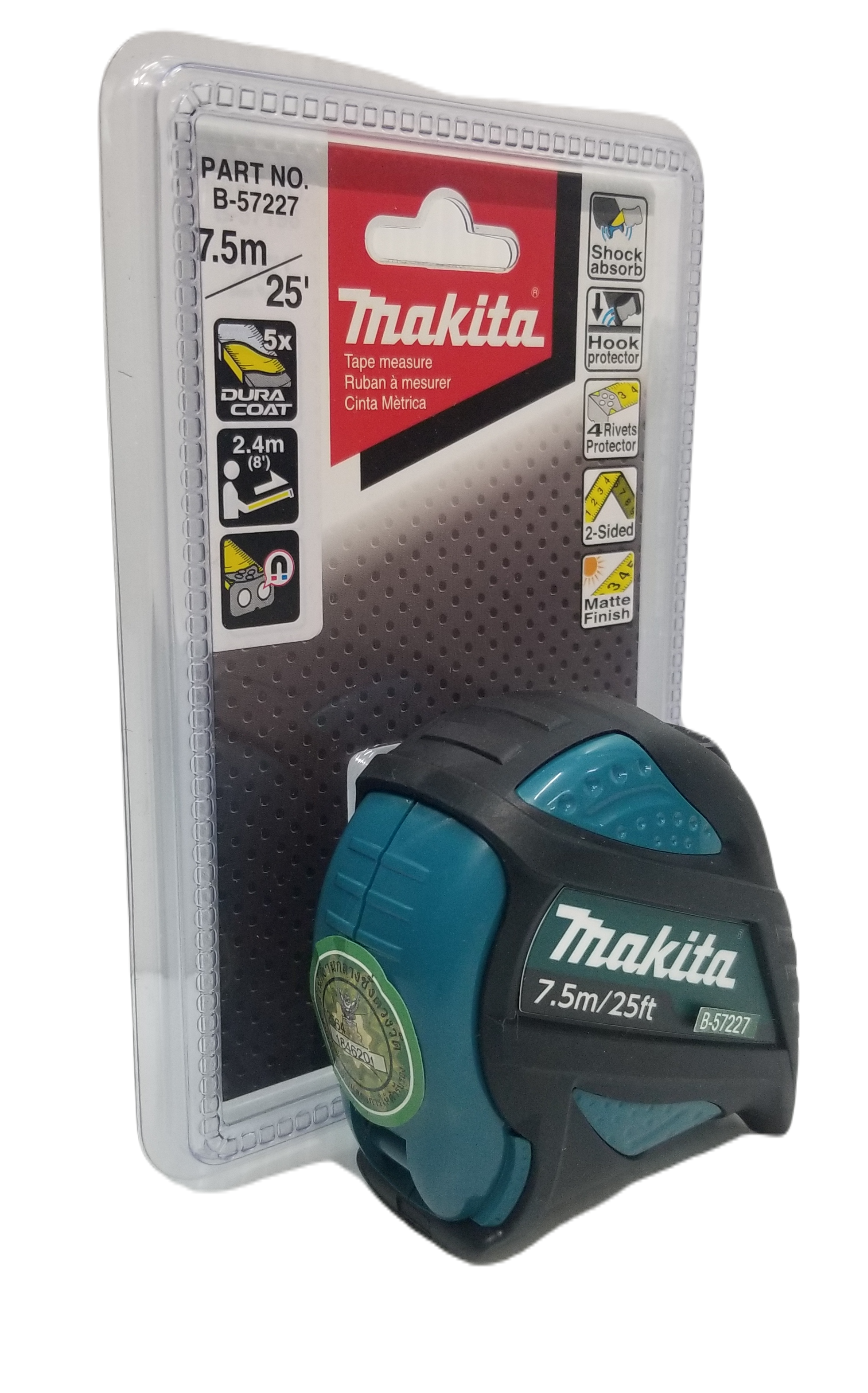 ตลับเมตร 7.5m/25ftx25mm/1″ (มิล/นิ้ว) B-57227 MAKITA มีแม่เหล็ก