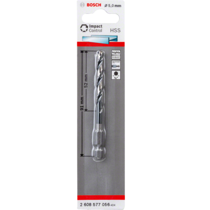 ดอกเจาะโลหะก้านหกเหลี่ยม 5มม. HSS-G HEX BOSCH #2608577056