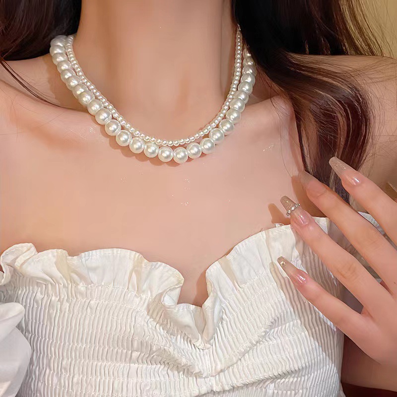 (พร้อมส่ง) สร้อยคอไข่มุก 2 ชั้น สวยหรู ส่งด่วนจาก จ.อุบลราชธานี