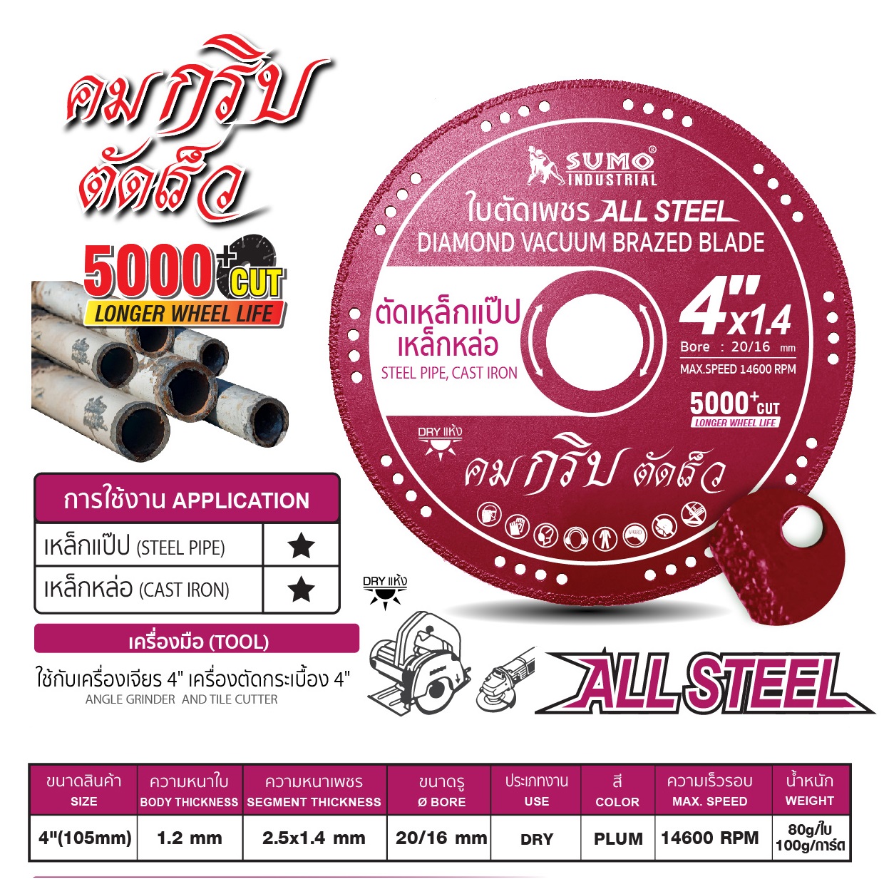 ใบเพชร4" ตัด ALL STEEL SUMO