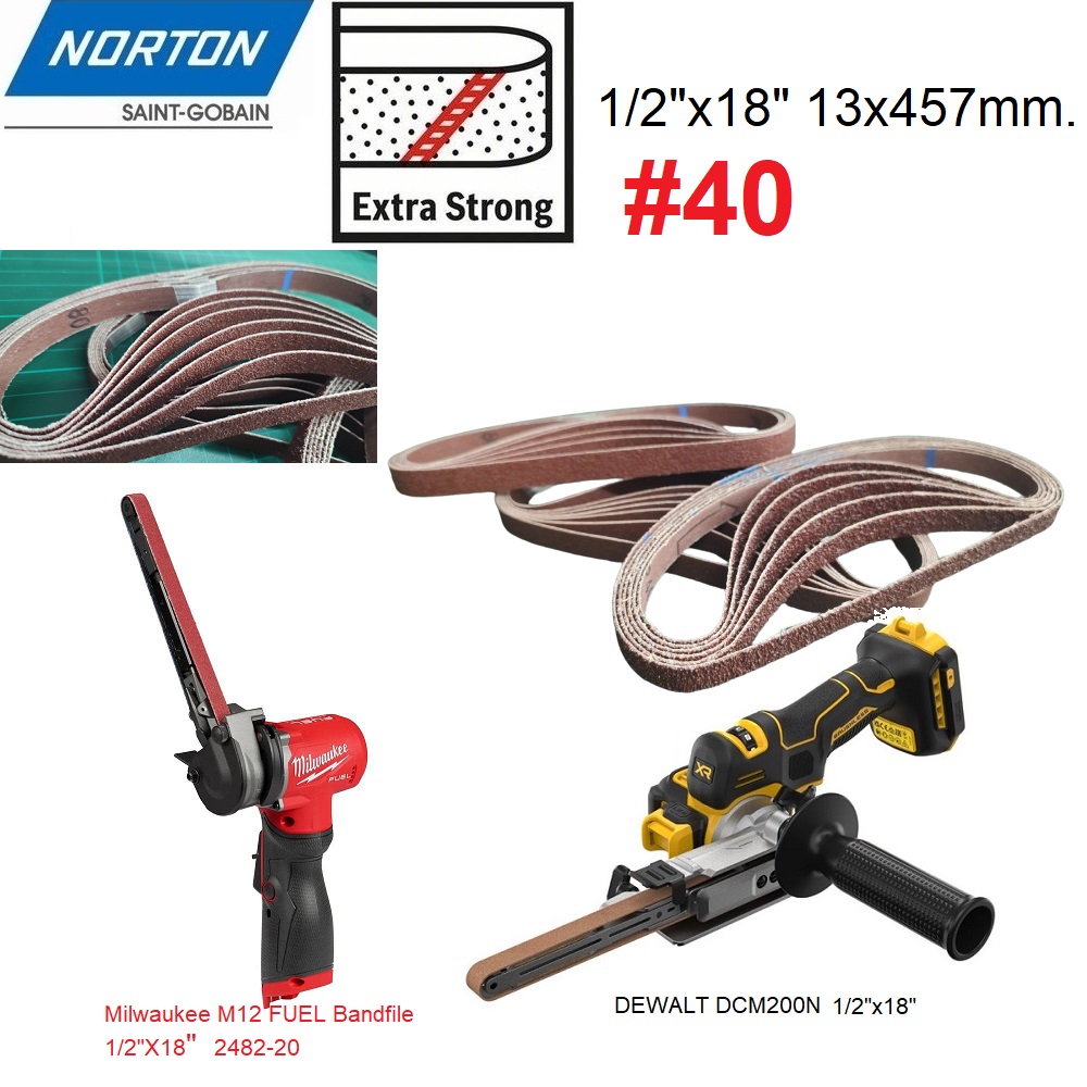ผ้าทรายสายพาน1/2"x18" #40 NORTON