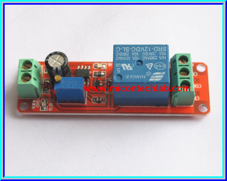 1x รีเลย์ไทเมอร์ 12Vdc หน่วงเวลา 0-10 วินาที พีซีบีสีแดง (Timer Relay)