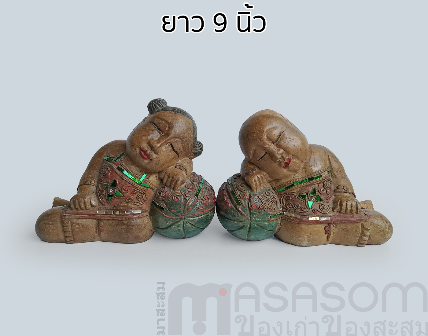 ตุ๊กตาไม้แกะสลักเด็กจีนนั่งหนุนแตง