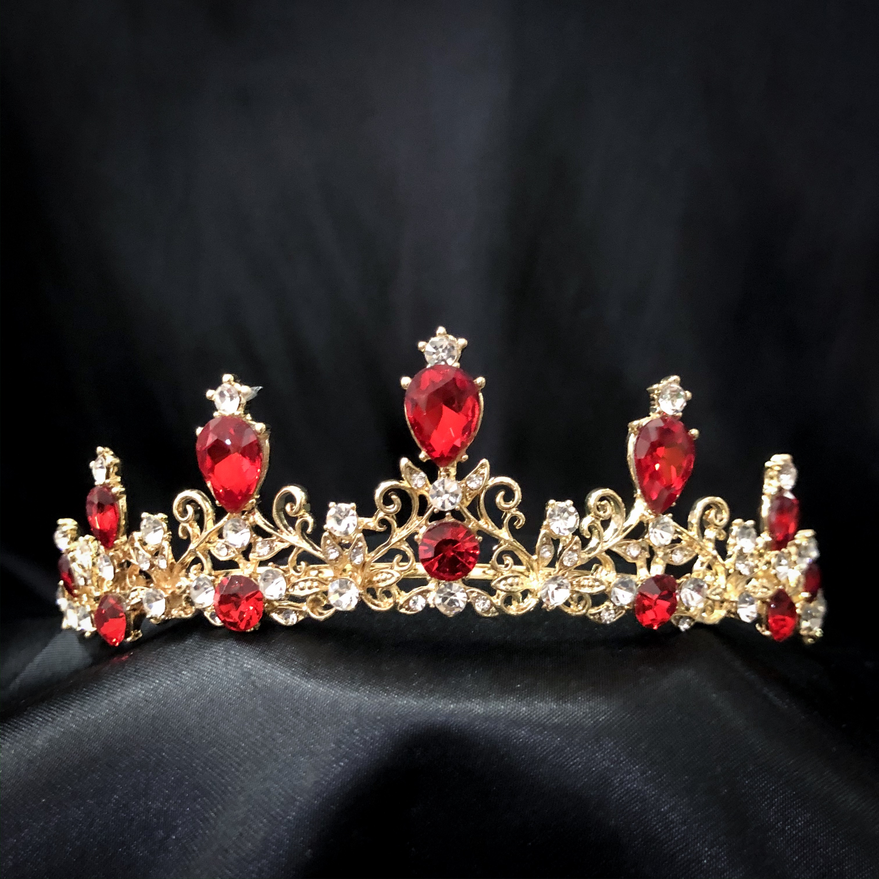 (พร้อมส่ง) เทียร่า 161 สีแดง มงกุฎนางงาม มงกุฎเจ้าหญิง งานสวย ปราณีต QCเพชรทุกเม็ด สินค้าพร้อมส่งจากไทย