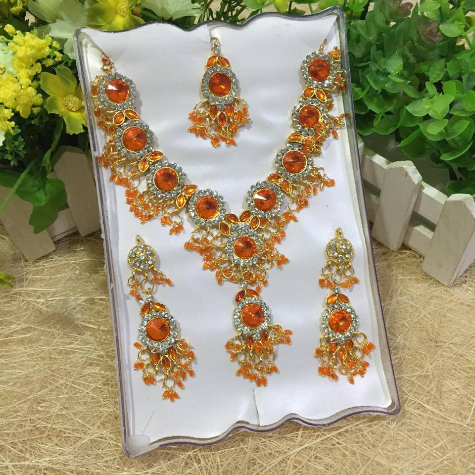 (พร้อมส่ง) เครื่องประดับอินเดีย 013 สีส้ม