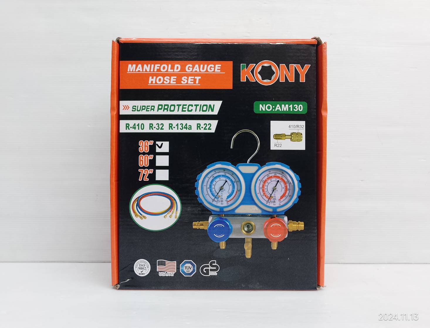 KONY ชุดเกจวัดน้ำยา R22, R134A, R32, R410 พร้อมสาย 36 นิ้ว รุ่น AM130-36