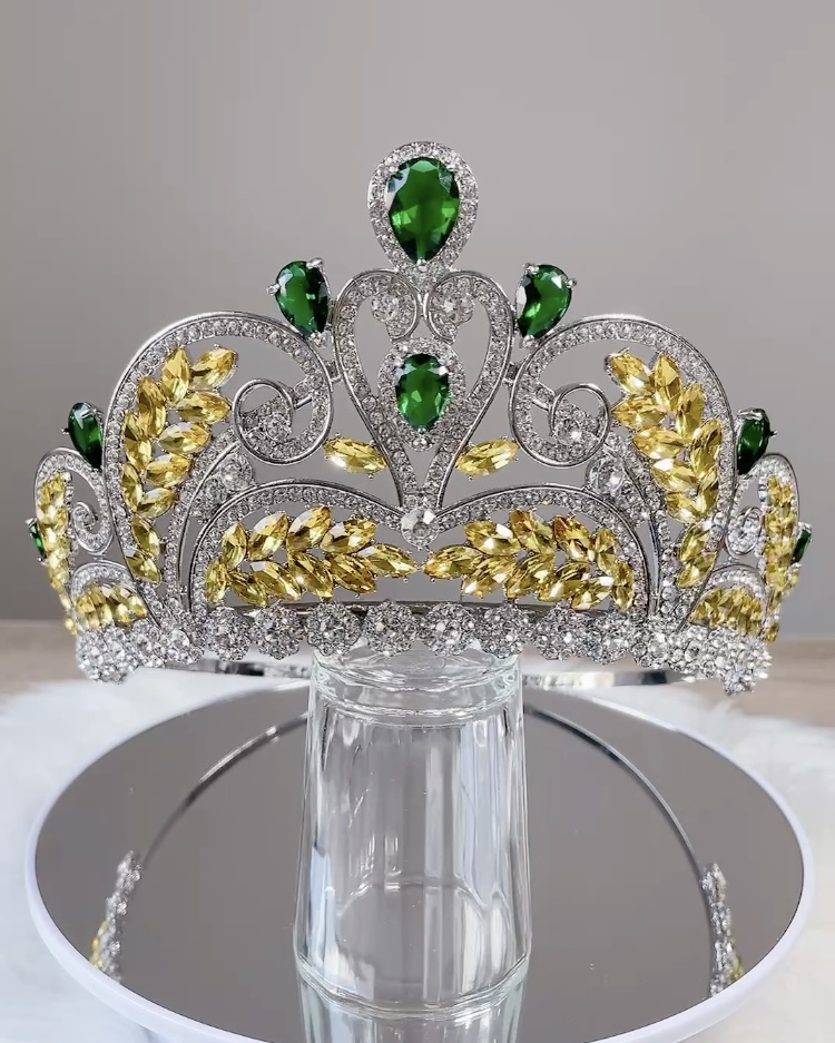 (พร้อมส่ง) มงกุฏ 087 สีเขียว-เหลือง มงกุฎนางงาม มงกุฎเพชร มงกุฎประกวด สินค้าพร้อมส่ง ไม่ต้องรอนาน งานพรีเมี่ยม