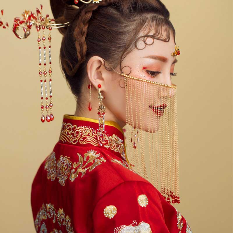 ม่านคริสตัลบังหน้าเจ้าสาวสไตล์จีน สวยงาม น้ำหนักเบา ส่งจาก จ.อุบลราชธานี