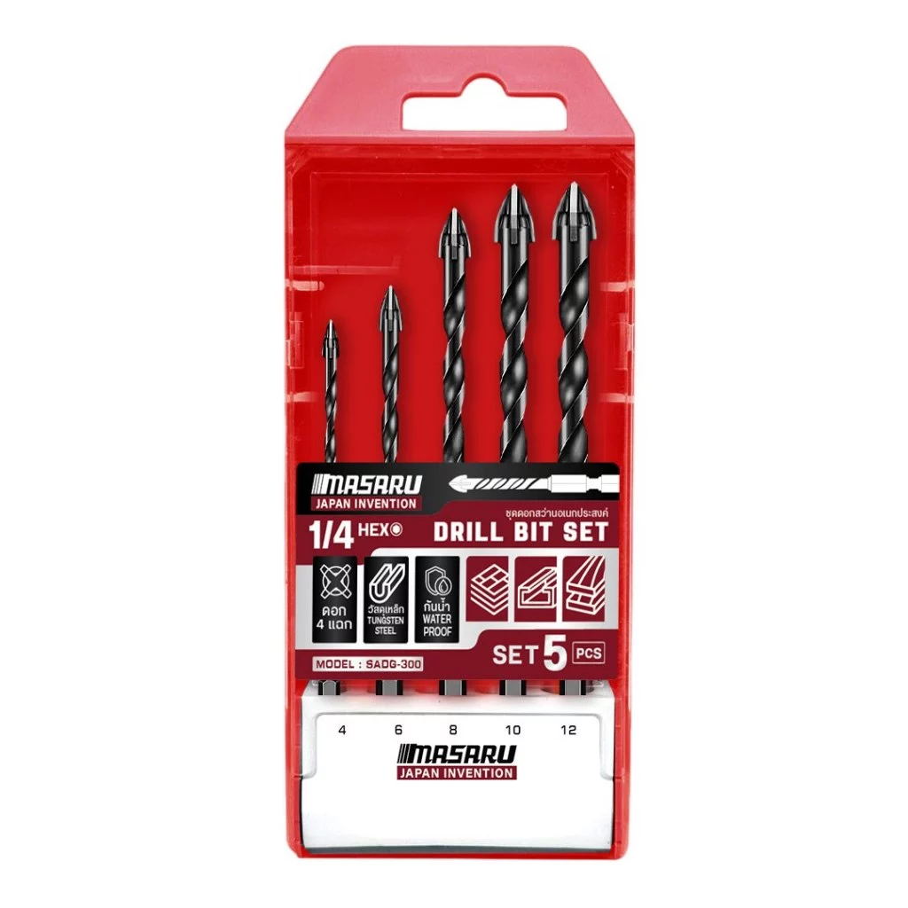 MASARU ชุดดอกเจาะสว่าน รุ่น SADG-300 5 ชิ้น (4,6,8.10,12mm) ดอกสว่าน ดอกเจาะ ชุดดอกสว่าน