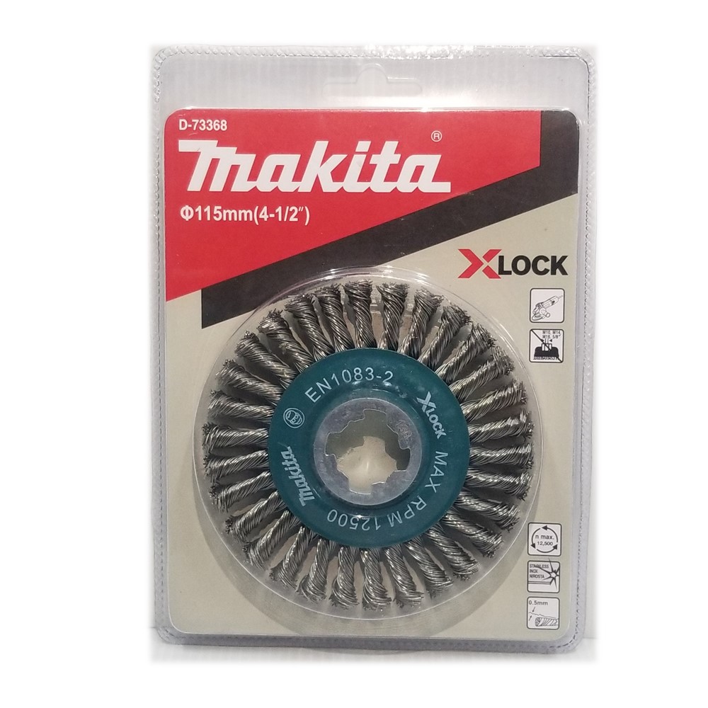 แปรงล้อลวดถักเกลียว115mm (4-1/2″) Stainless steel 0.5mm MAKITA D-73368