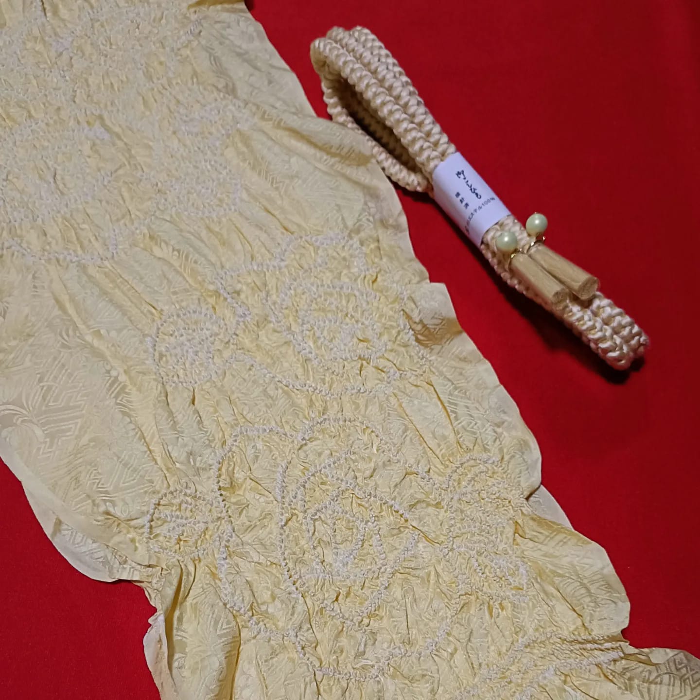 setผ้าชิโบริ+เชื่อกประดับโอบิ+แถบคอ เหลืองอ่อน02