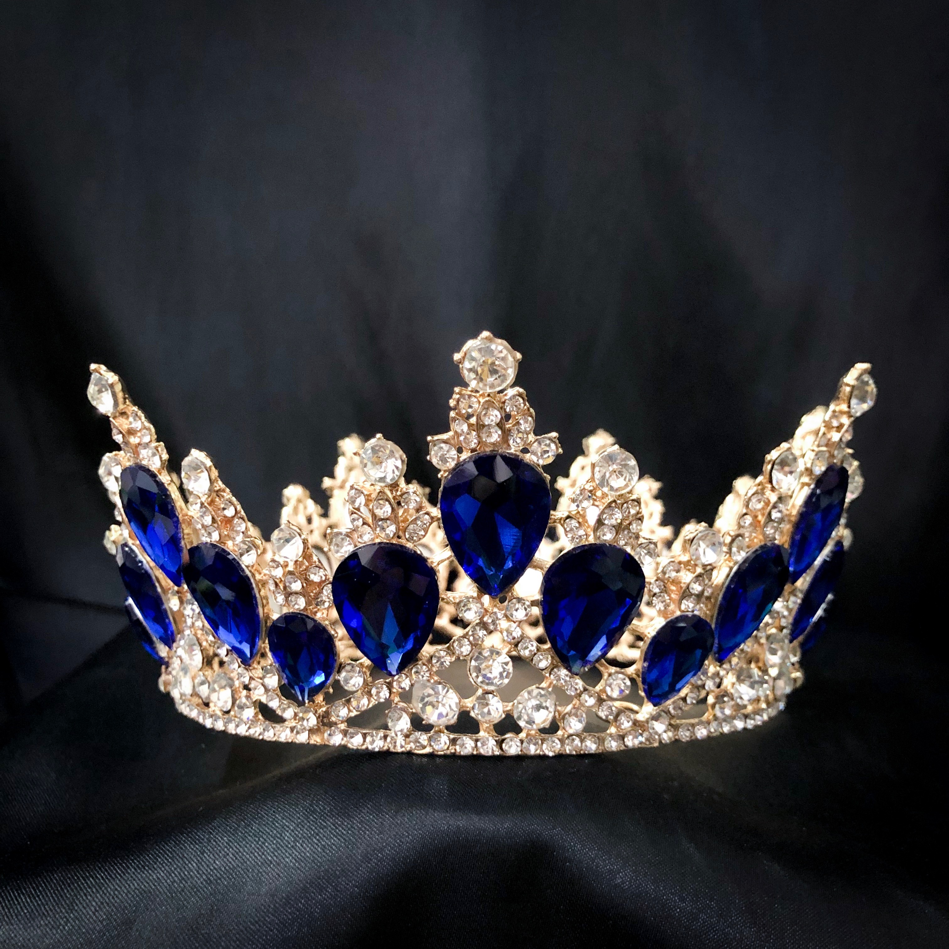 (พร้อมส่ง) มงกุฏ 049 น้ำเงิน-ทอง มงกุฎนางงาม มงกุฎประกวด งานดี เกรดพรีเมี่ยม จัดส่งจากไทย ไม่ต้องรอนาน