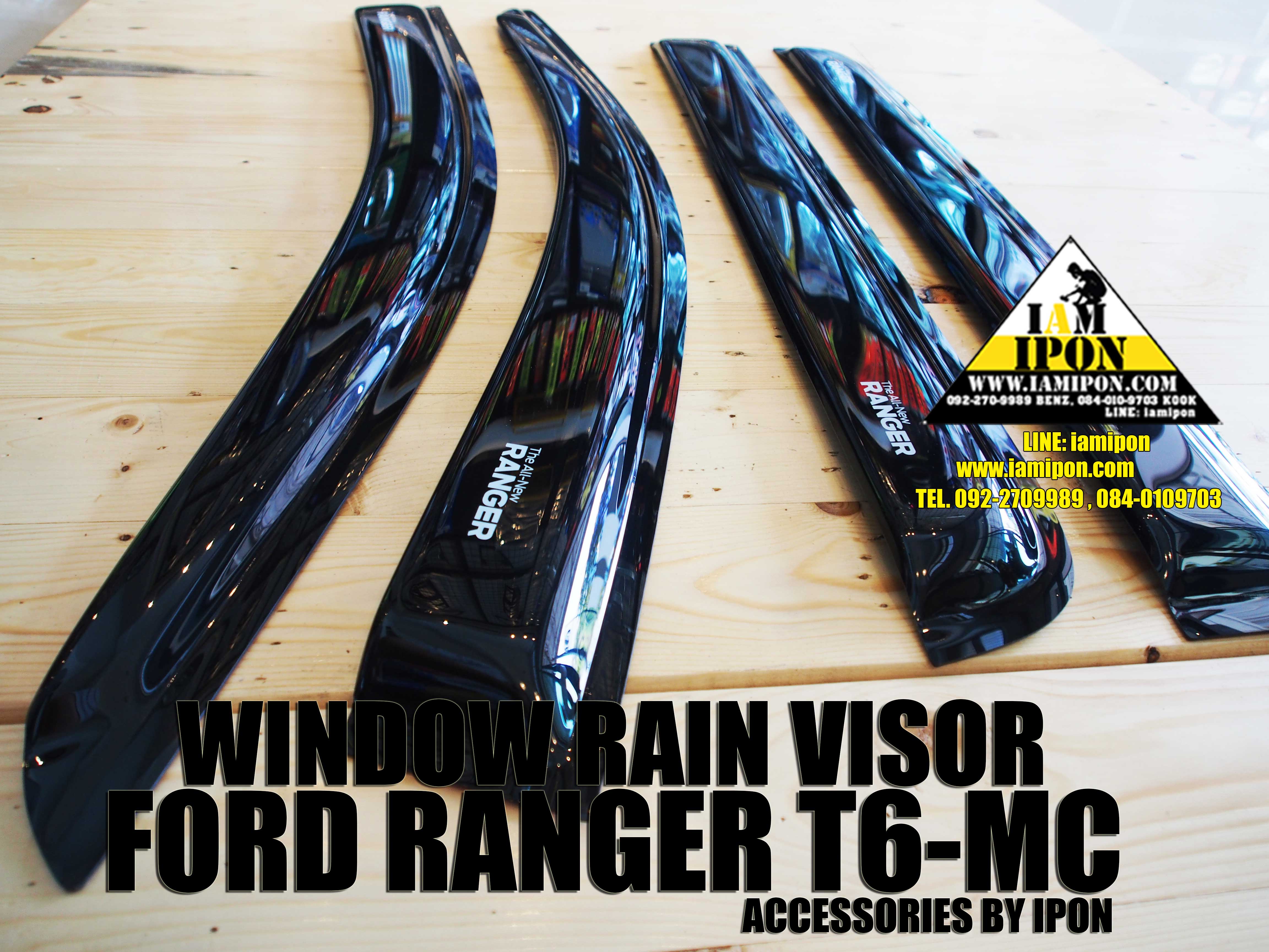 WINDOW RAIN VISOR FORD RANGER T6-MC BLACK กันสาดดำฟอร์ดเรนเจอร์ T6-MC