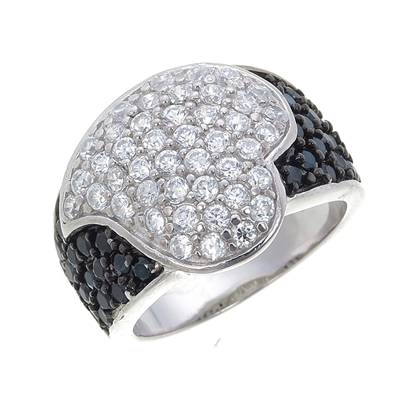 แหวนเพชรcz ประดับเพชร CZ ตัวเรือนเงินแท้100% (เงินแท้92.5%) แหวนทรงหัวใจนูนใหญ่ แวววาวและดูหรูหรา ด้วยเพชรทรงกลมขาวจำนวนมาก ช่วงบ่าแหวนฝังเพชรกลมดำ คอลเลคชั่นนี้ ฮอตแรงเว่อร์ ไม่มีใครเกิน [Size 7 = เบอร์ 55 (ร้านทองทั่วไป)]